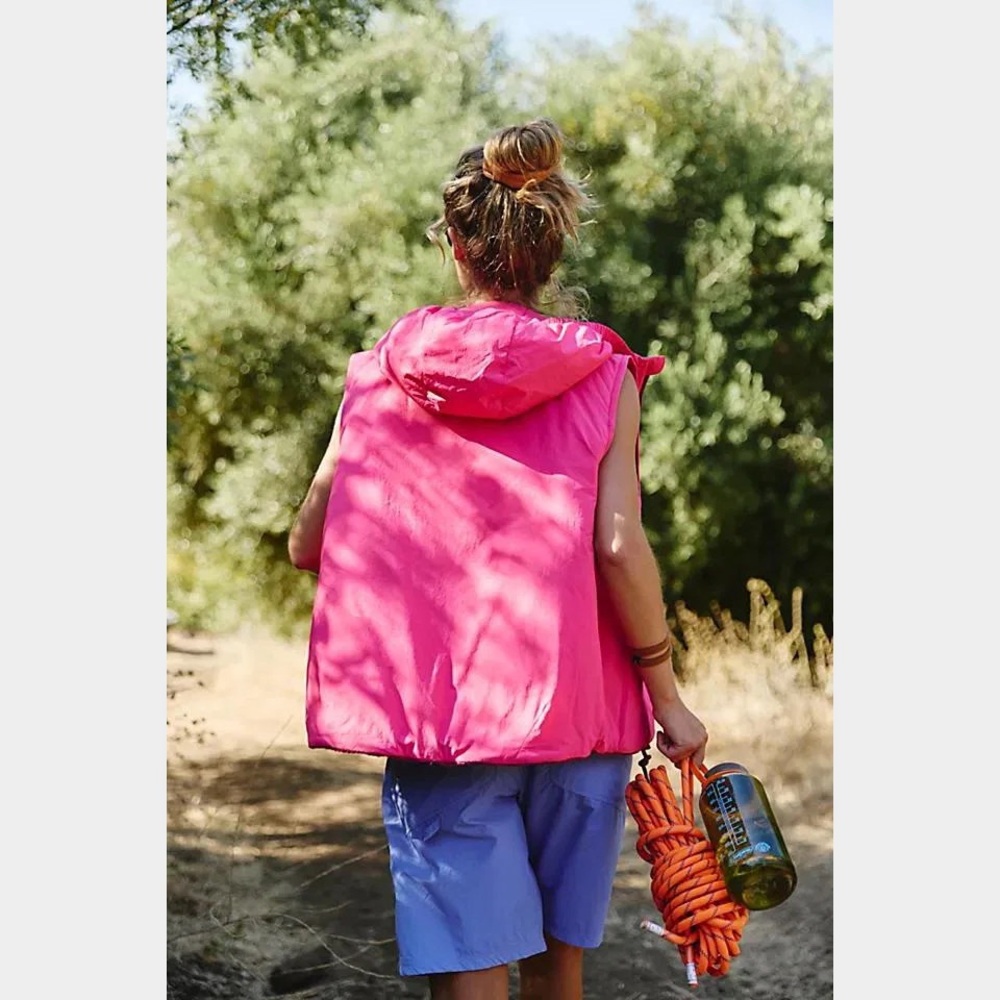 Free People Recreation Reversible Fleece Puffer Vest in Sour Cherry - Picture 5 of 12
